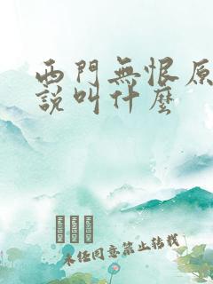 西门无恨原著小说叫什么