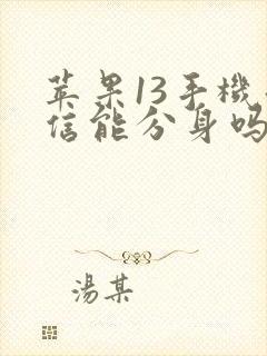 苹果13手机微信能分身吗