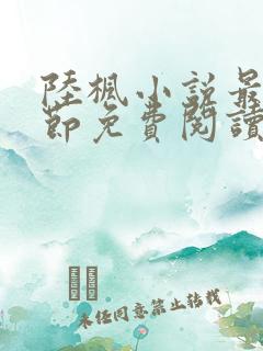 陆枫小说最新章节免费阅读