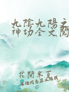 九阴九阳之阴阳神功全文阅读