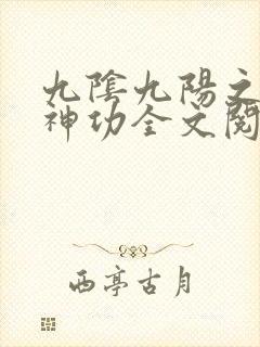 九阴九阳之阴阳神功全文阅读