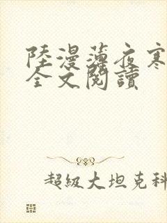 陆漫薄夜寒免费全文阅读