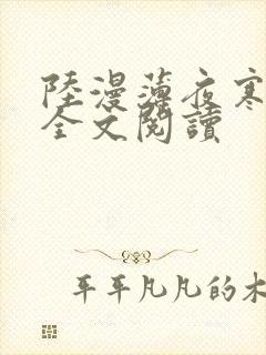 陆漫薄夜寒免费全文阅读