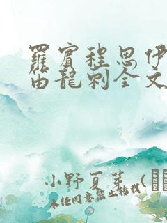 罗宾程思伊肖雨笛龙刺全文