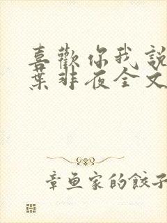 喜欢你我说了算叶非夜全文免费阅读