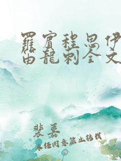 罗宾程思伊肖雨笛龙刺全文