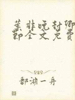 叶非晚封卿在最节全文免费阅读