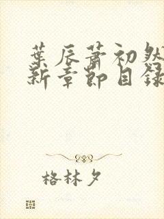 叶辰萧初然的最新章节目录大全