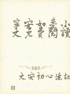 宁安如梦小说全文免费阅读无弹窗