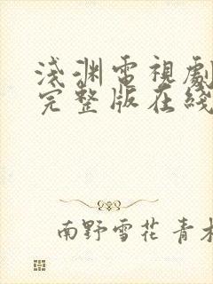 浅渊电视剧免费完整版在线观看高清