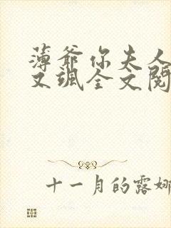 薄爷你夫人又美又飒全文阅读