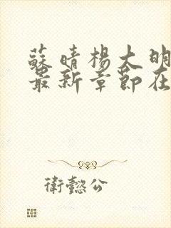 苏晴杨大明小说最新章节在线阅读