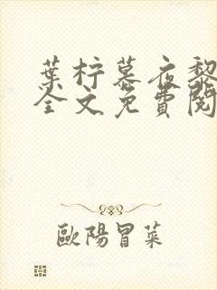 叶柠慕夜黎小说全文免费阅读