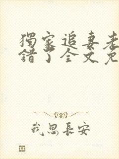 独家追妻老婆我错了全文免费阅读