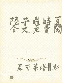 陆子曜时夏小说全文免费阅读