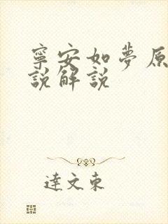 宁安如梦原著小说解说