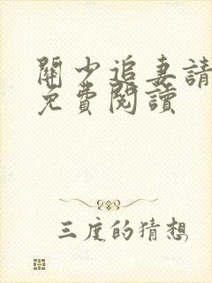 关少追妻请排队免费阅读