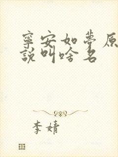 宁安如梦原著小说叫啥名封面