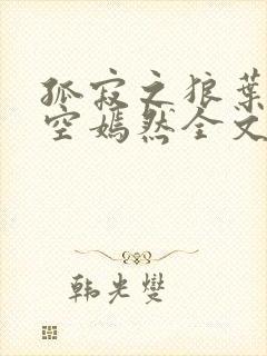 孤寂之狼叶凡司空嫣然全文阅读封面