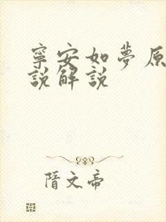 宁安如梦原著小说解说