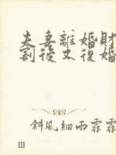 夫妻离婚财产分割后又复婚算婚前财产吗封面