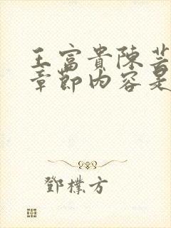 王富贵陈芸最新章节内容是什么呢封面