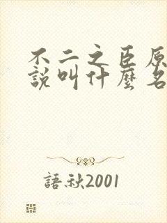 不二之臣原著小说叫什么名字