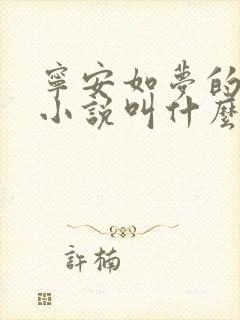 宁安如梦的原著小说叫什么