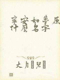 宁安如梦原著叫什么名字