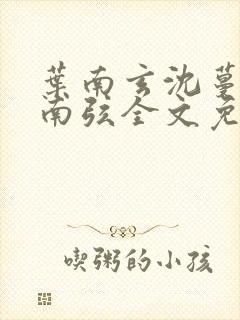 叶南玄沈蔓歌叶南弦全文免费阅读理解你封面