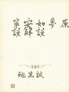 宁安如梦原著小说解说