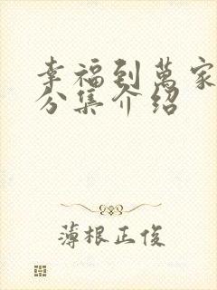 幸福到万家剧情分集介绍