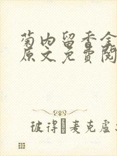 菊内留香金银花原文免费阅读