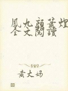 凤九颜萧煜小说全文阅读封面