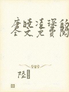 唐晓凌琛的小说全文免费阅读