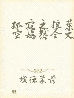 孤寂之狼叶凡司空嫣然全文阅读封面