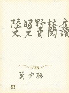 陆昭野林夜棠全文免费阅读最新章节封面