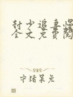 封少追妻慢慢宠全文免费阅读全文