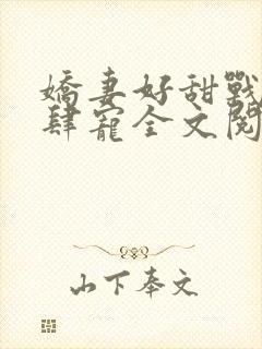 娇妻好甜战少放肆宠全文阅读