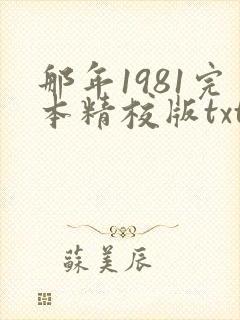 那年1981完本精校版txt下载