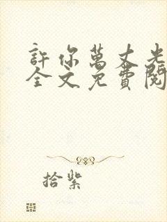 许你万丈光芒好全文免费阅读无弹窗封面