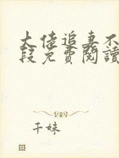 大佬追妻不择手段免费阅读