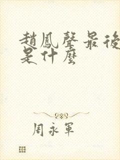 赵凤声最后结局是什么