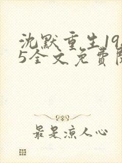 沈默重生1985全文免费阅读无弹窗