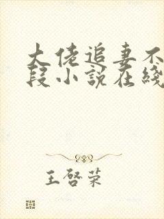 大佬追妻不择手段小说在线阅读