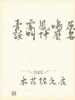 青雾凤鸣原著小说叫什么名字封面