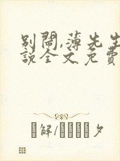 别闹,薄先生小说全文免费阅读