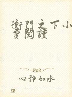 衡门之下小说免费阅读