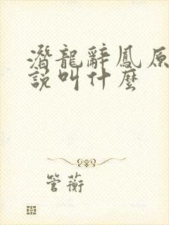 潜龙辞凤原著小说叫什么