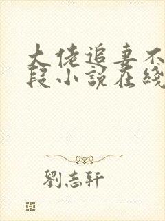 大佬追妻不择手段小说在线阅读